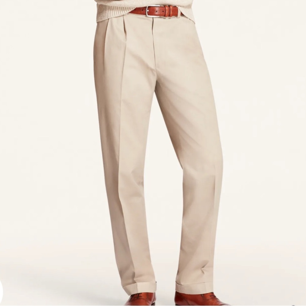 Brooks Brothers Advantage Cotton Chino Elliot Cuffed Khaki Tan Pants 38 x 29